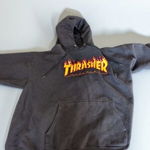 Thrasher Magazine Y2k Black Hoodie with Flame Logo San Francisco Men's XL